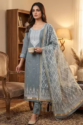 Muga cotton jamdani salwar suit dress material with pichwai weaving on top and dupatta with bottom