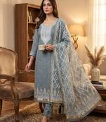 Muga cotton jamdani salwar suit dress material with pichwai weaving on top and dupatta with bottom