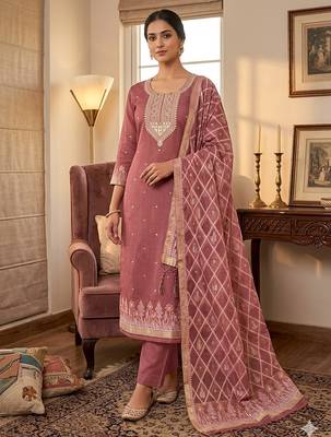 Muga cotton jamdani salwar suit dress material with pichwai weaving on top and dupatta with bottom 1