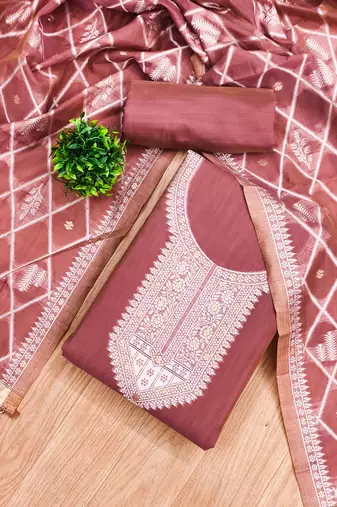 Muga cotton jamdani salwar suit dress material with pichwai weaving on top and dupatta with bottom