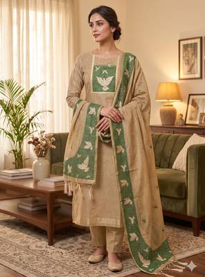 Muga cotton jamdani salwar suit dress material with pichwai weaving on top and dupatta with bottom 1