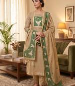 Muga cotton jamdani salwar suit dress material with pichwai weaving on top and dupatta with bottom
