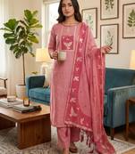 Muga cotton jamdani salwar suit dress material with pichwai weaving on top and dupatta with bottom