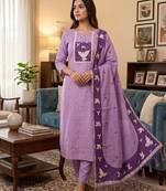 Muga cotton jamdani salwar suit dress material with pichwai weaving on top and dupatta with bottom