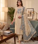 Muga cotton jamdani salwar suit dress material with pichwai weaving on top and dupatta with bottom