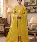 Muga cotton jamdani salwar suit dress material with pichwai weaving on top and dupatta with bottom