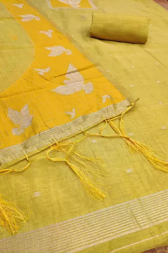 Muga cotton jamdani salwar suit dress material with pichwai weaving on top and dupatta with bottom