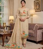 Muga cotton jamdani salwar suit dress material with pichwai weaving on top and dupatta with bottom