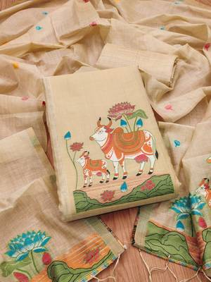 Muga cotton jamdani salwar suit dress material with pichwai weaving on top and dupatta with bottom 2