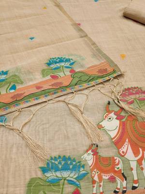 Muga cotton jamdani salwar suit dress material with pichwai weaving on top and dupatta with bottom 3