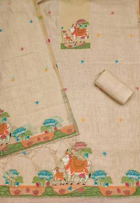 Muga cotton jamdani salwar suit dress material with pichwai weaving on top and dupatta with bottom 4