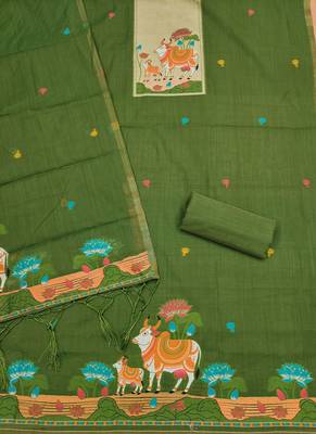 Muga cotton jamdani salwar suit dress material with pichwai weaving on top and dupatta with bottom 3