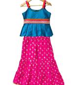 Blue & pink  embellished polyester top with sharara ethnic wear