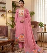 Muga cotton jamdani salwar suit dress material with pichwai weaving on top and dupatta with bottom