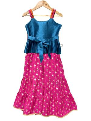 Blue & pink  embellished polyester top with sharara ethnic wear 2