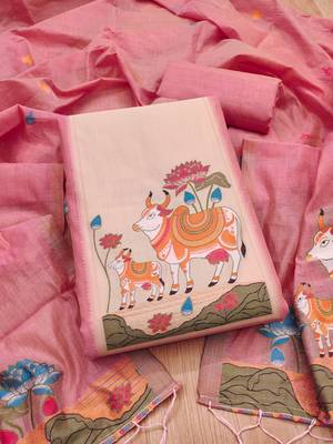 Muga cotton jamdani salwar suit dress material with pichwai weaving on top and dupatta with bottom 2