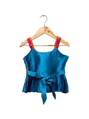 Blue & pink  embellished polyester top with sharara ethnic wear 4