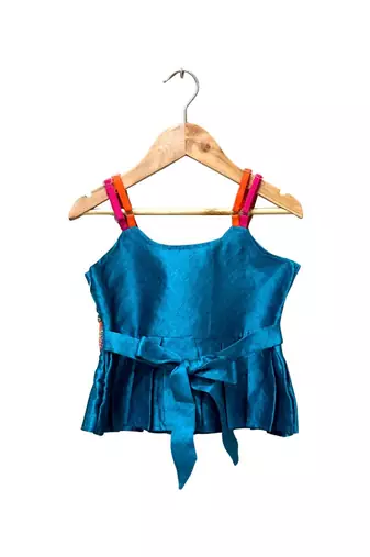 Blue & pink  embellished polyester top with sharara ethnic wear