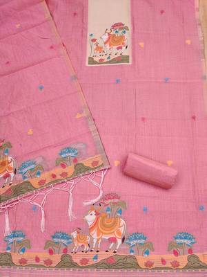 Muga cotton jamdani salwar suit dress material with pichwai weaving on top and dupatta with bottom 3
