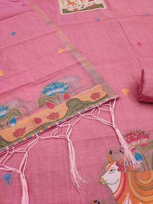 Muga cotton jamdani salwar suit dress material with pichwai weaving on top and dupatta with bottom 4