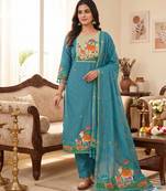 Muga cotton jamdani salwar suit dress material with pichwai weaving on top and dupatta with bottom