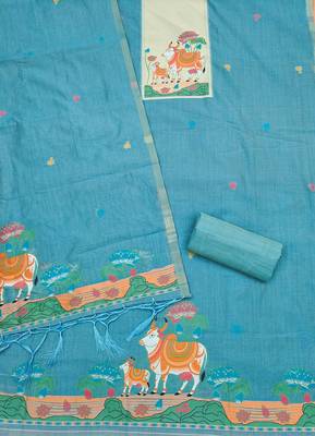 Muga cotton jamdani salwar suit dress material with pichwai weaving on top and dupatta with bottom 3