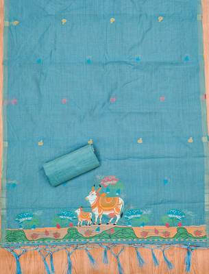 Muga cotton jamdani salwar suit dress material with pichwai weaving on top and dupatta with bottom 4