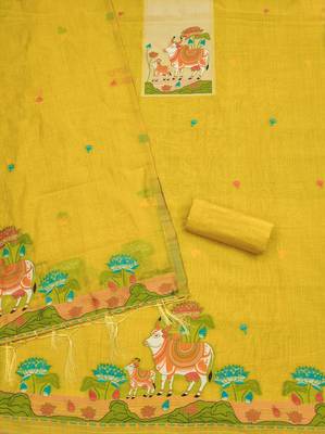Muga cotton jamdani salwar suit dress material with pichwai weaving on top and dupatta with bottom 3