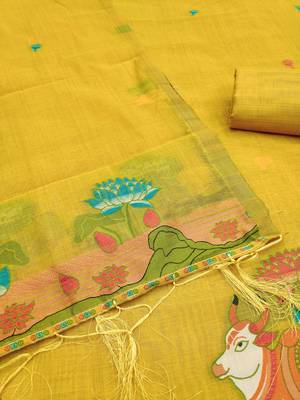 Muga cotton jamdani salwar suit dress material with pichwai weaving on top and dupatta with bottom 4