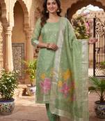 Shimmer banarasi zari weaving dress material top and dupatta with bottom