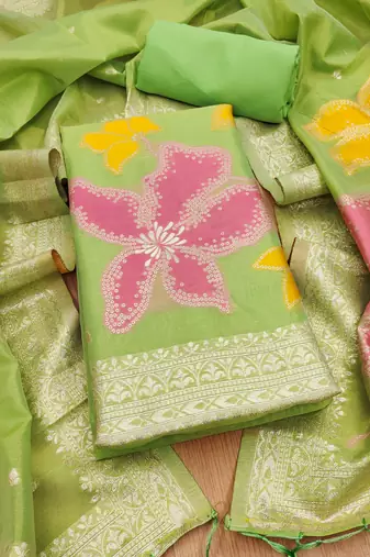 Shimmer banarasi zari weaving dress material top and dupatta with bottom