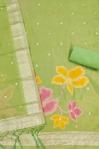 Shimmer banarasi zari weaving dress material top and dupatta with bottom