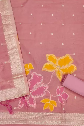Shimmer banarasi zari weaving dress material top and dupatta with bottom