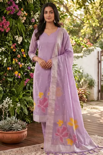 Shimmer banarasi zari weaving dress material top and dupatta with bottom