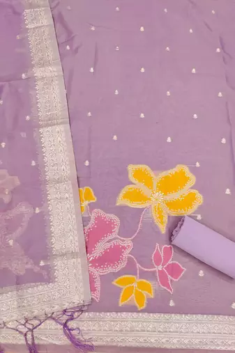 Shimmer banarasi zari weaving dress material top and dupatta with bottom