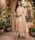 Shimmer banarasi zari weaving dress material top and dupatta with bottom