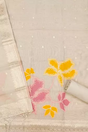 Shimmer banarasi zari weaving dress material top and dupatta with bottom