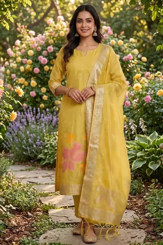 Shimmer banarasi zari weaving dress material top and dupatta with bottom