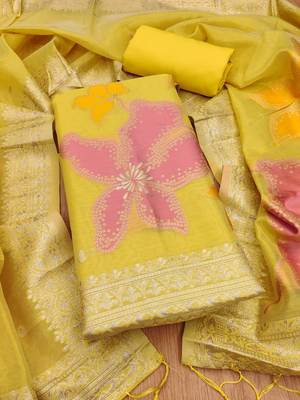 Shimmer banarasi zari weaving dress material top and dupatta with bottom 3