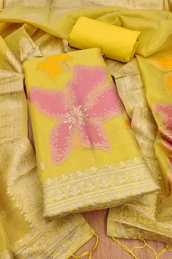 Shimmer banarasi zari weaving dress material top and dupatta with bottom