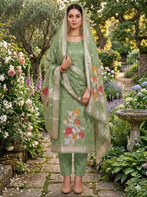 Shimmer banarasi zari weaving dress material top and dupatta with bottom 1