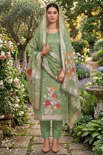Shimmer banarasi zari weaving dress material top and dupatta with bottom