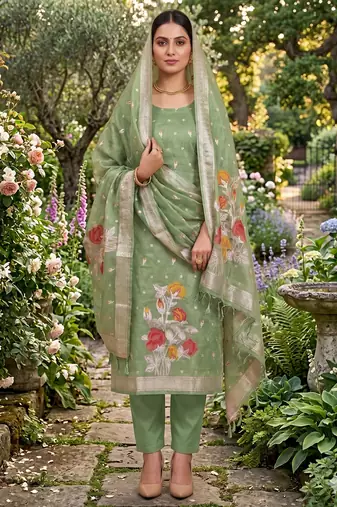Shimmer banarasi zari weaving dress material top and dupatta with bottom