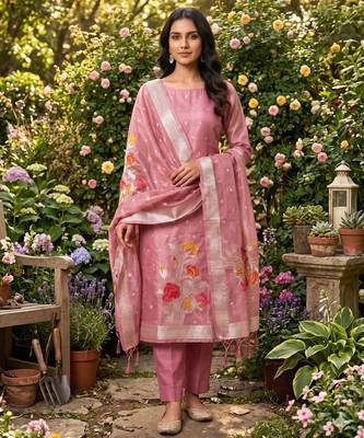 Shimmer banarasi zari weaving dress material top and dupatta with bottom 1