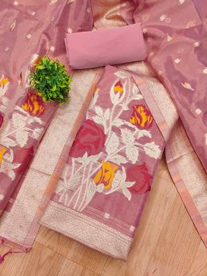 Shimmer banarasi zari weaving dress material top and dupatta with bottom 2