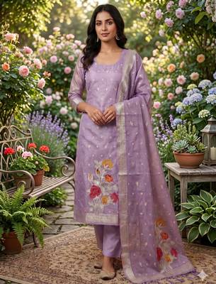 Shimmer banarasi zari weaving dress material top and dupatta with bottom 1