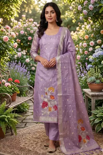 Shimmer banarasi zari weaving dress material top and dupatta with bottom