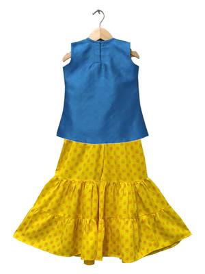 Blue & yellow embellished polyester top with sharara ethnic wear 2
