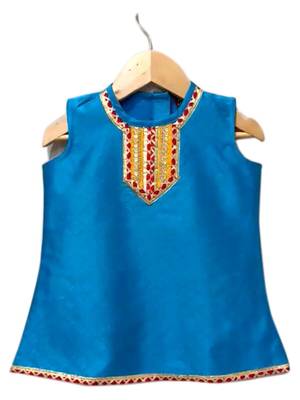 Blue & yellow embellished polyester top with sharara ethnic wear 3
