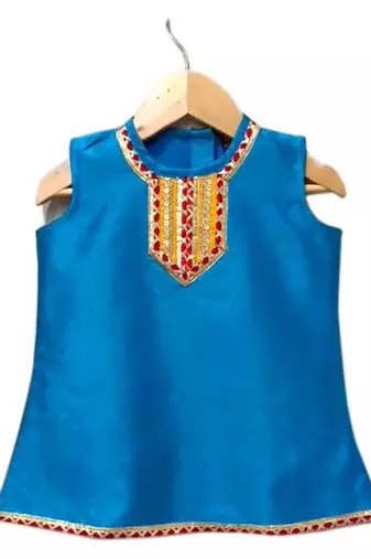 Blue & yellow embellished polyester top with sharara ethnic wear